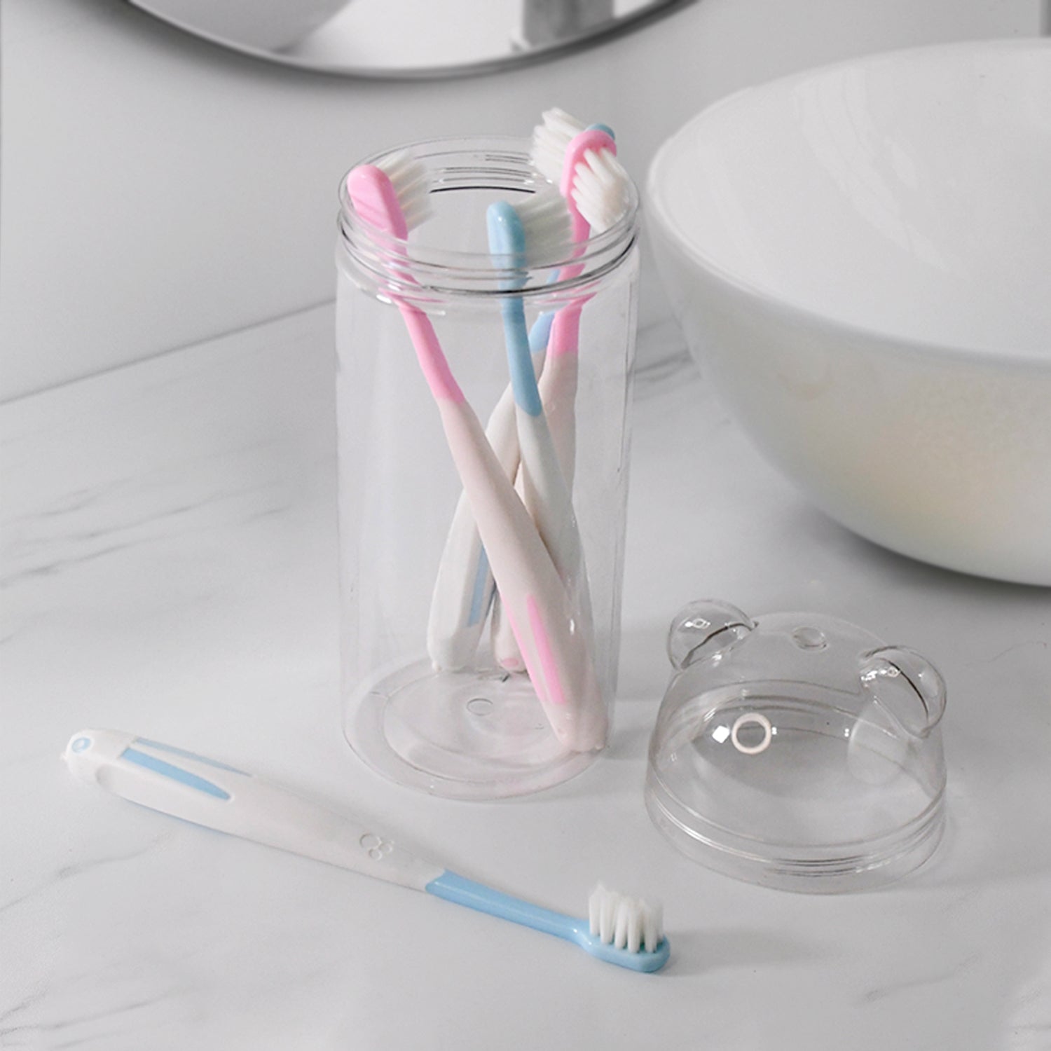 01_412737ba-44b1-4c9c-bbee-d92c6d83413b.jpg Rehbarlane Multipurpose Travel-Friendly Toothbrush Holder with Soft Bristle Toothbrushes Compact Case for Convenient Storage Travel - Image 1