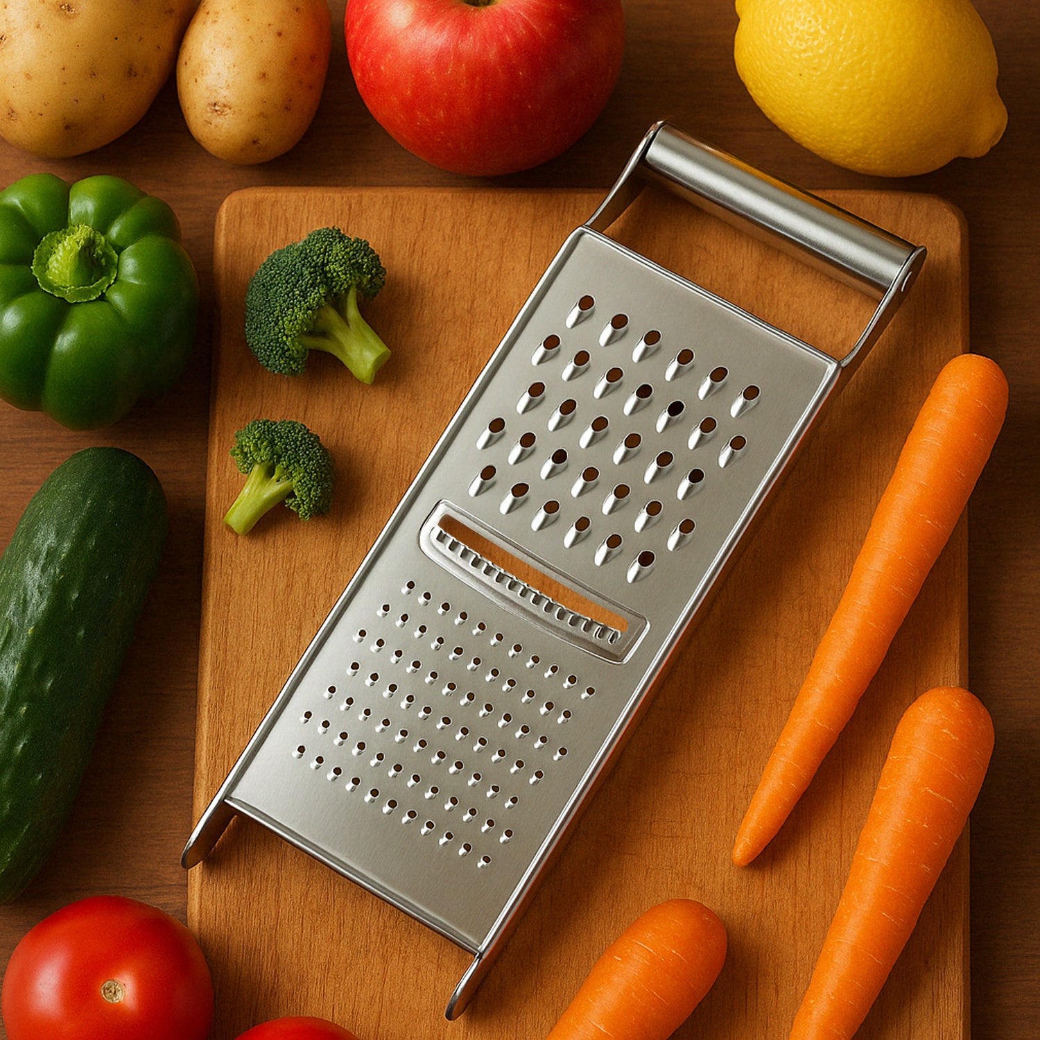 02_4a350492-2852-4461-afef-322c134ee789.jpg Rehbarlane Apex Stainless Steel Grater & Slicer (3 in 1) - Image 1