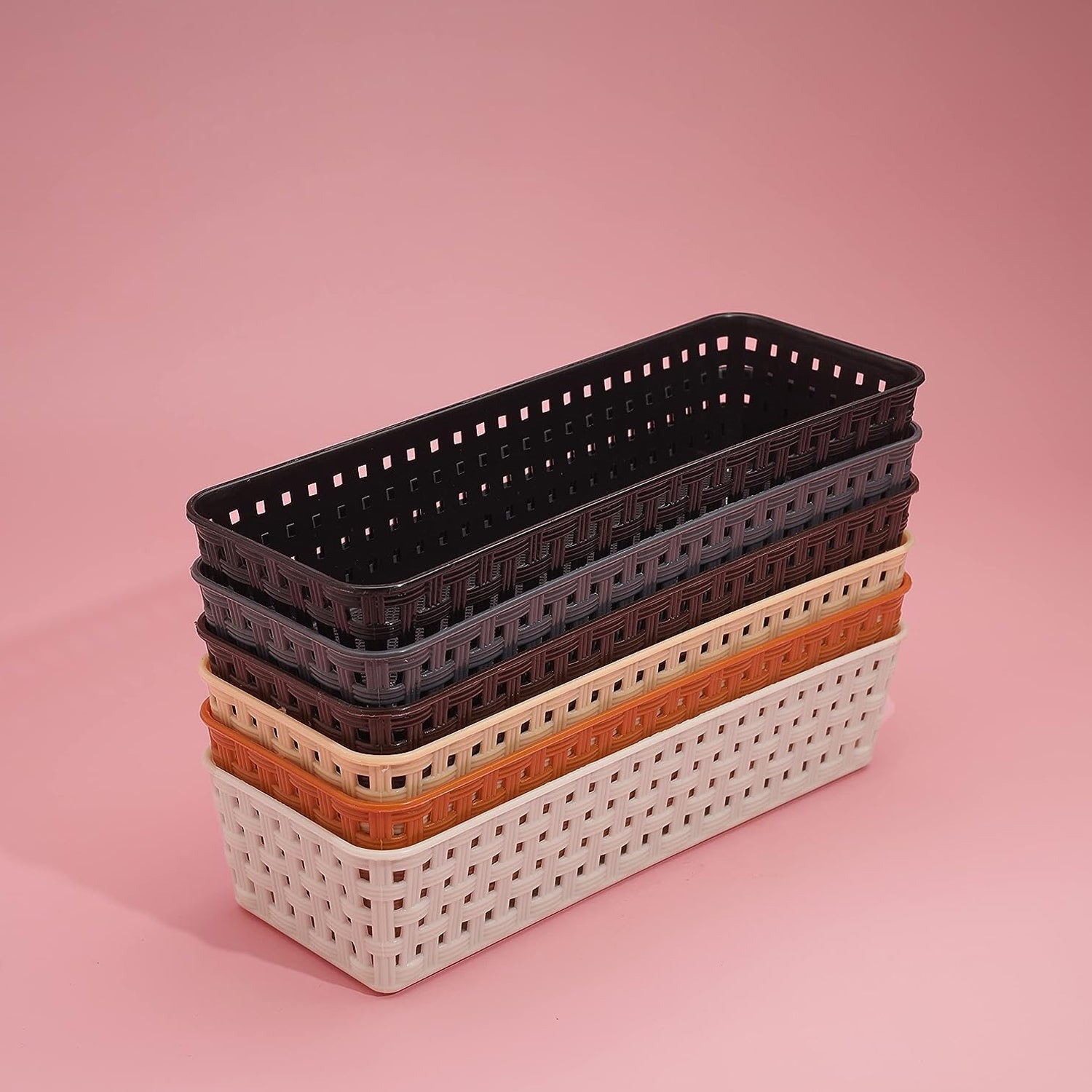 02_6a38f07b-e7fd-4ee6-b6bf-b5d9649994a3.jpg Rehbarlane Plastic Multipurpose Desk Organizer Tray Office Drawer Dividers Storage Bins for Kitchen, Bathroom, Office, Makeup, Bedroom Dresser, Craft Basket Rack Multicolour (6 Pcs Set) - Image 1