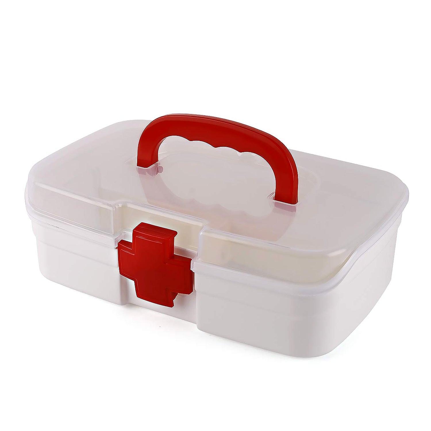 02_e5c7d015-a118-45ea-bec5-5325d27744f0.jpg Rehbarlane Portable First Aid Box with Transparent Lid & Detachable Tray ?3 Compartments for Organized Storage - Image 1