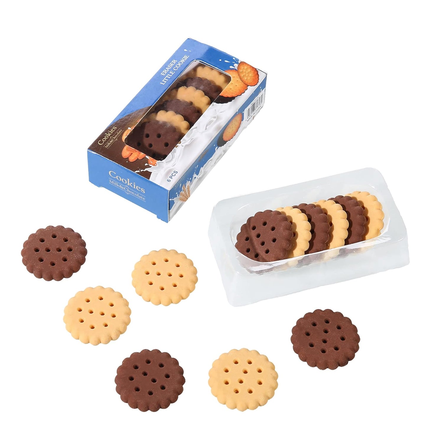 05_16808eb4-b5cb-4aea-bfb0-df58a2372ecc_1500x1500.jpg Rehbarlane 6 Pcs Novelty Biscuit Eraser Set | Fun Food Shape Stationery | Creative School Rubber Erasers for Kids, Party Favors, & Christmas Birthday Gifts - Image 1