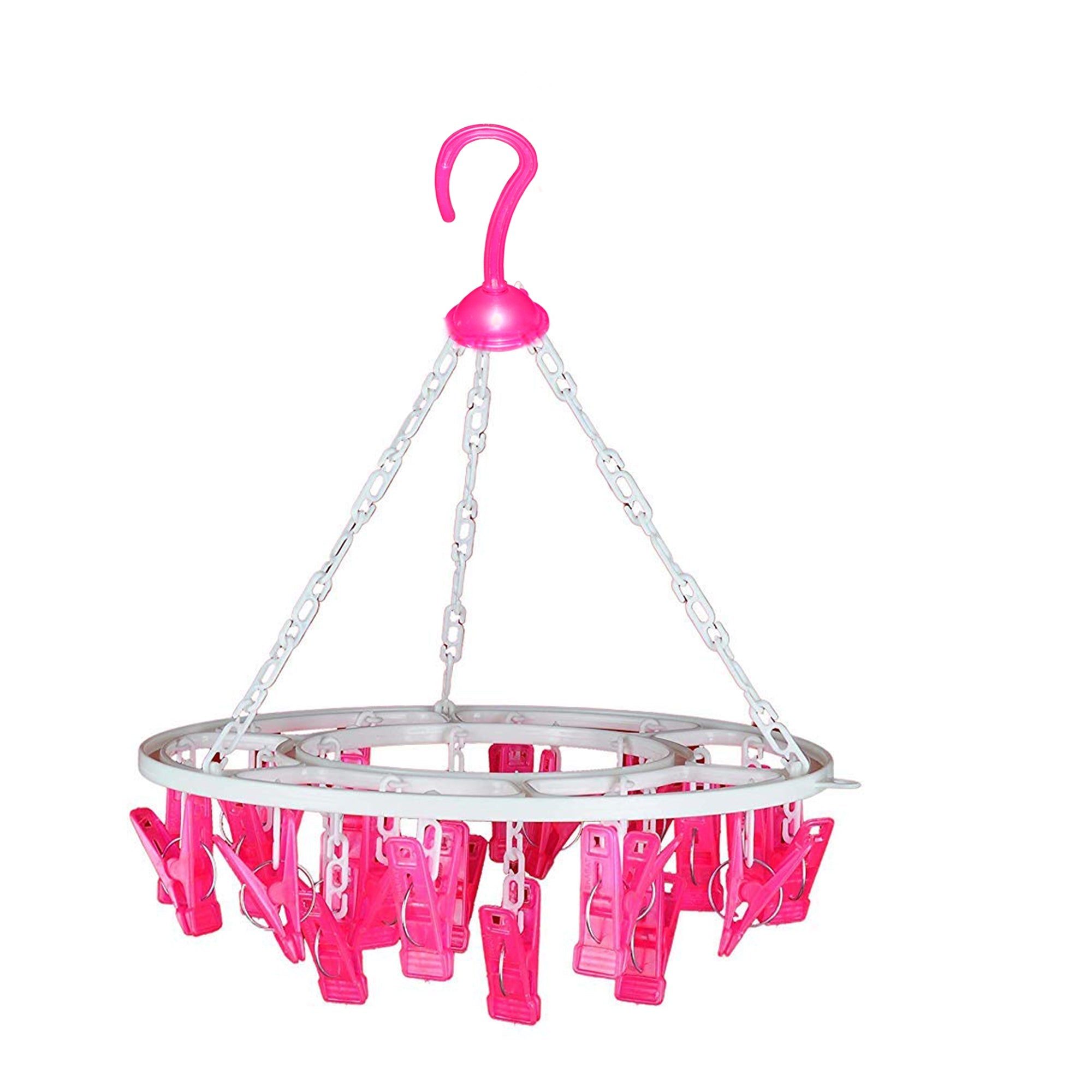 1367_adb87d80-d72b-4156-af48-eb6f5394d914.jpg Rehbarlane Round Plastic Cloth Drying Stand Hanger with 24 Clips Multicolor - Image 1