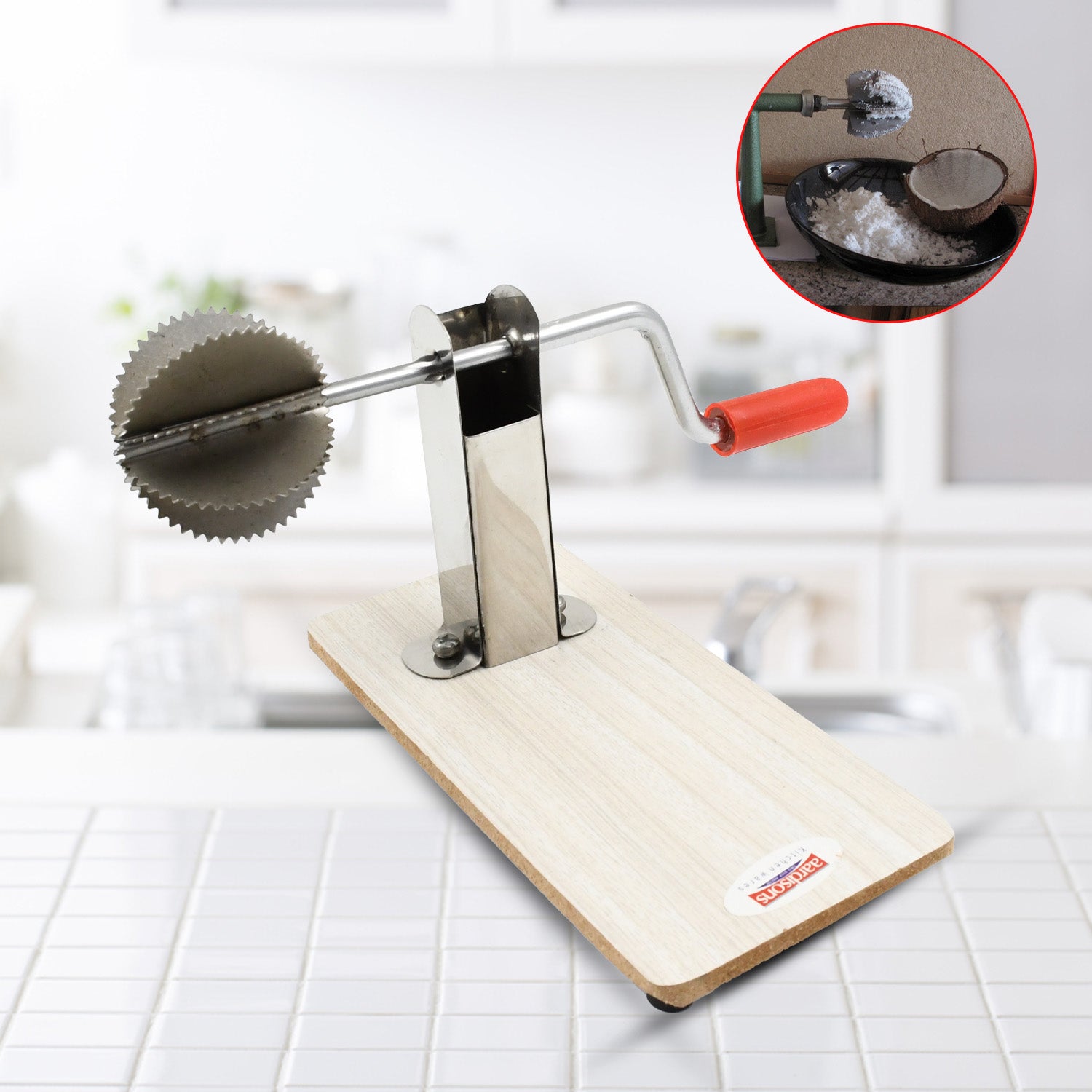 22_8805e4bd-fdbc-4702-9353-0ce8a7112b72.jpg Rehbarlane Stainless Steel Coconut Scraper w/ Wooden Base ?Efficient & Durable Grater (1 Pc) - Image 1