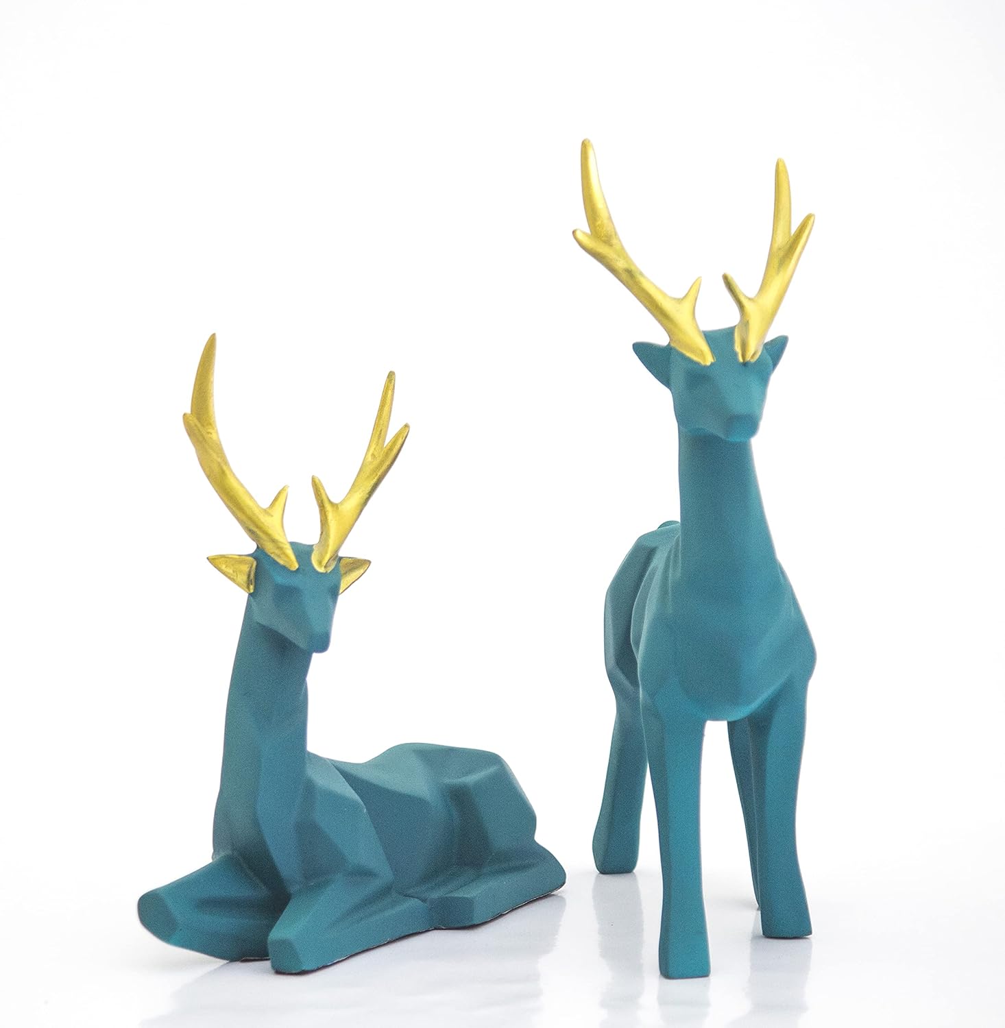 E1.jpg Rehbarlane Set of 2 - Blue Lucky Deer Handicraft Resin Animal Showpiece for Home & Office Decor - Elegant Black Sculptures - Sitting & Standing Figurines Decor Accent - Image 1