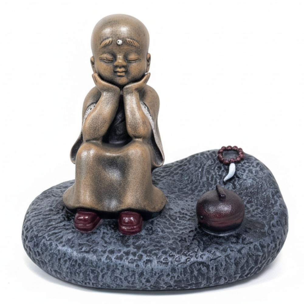 EE1-1.jpg Rehbarlane Serene Thinking Monk Statue - Cute Baby Buddha Figurine - Zen Contemplation Sculpture for Home Decor, Meditation, and Peace Gift - Image 1