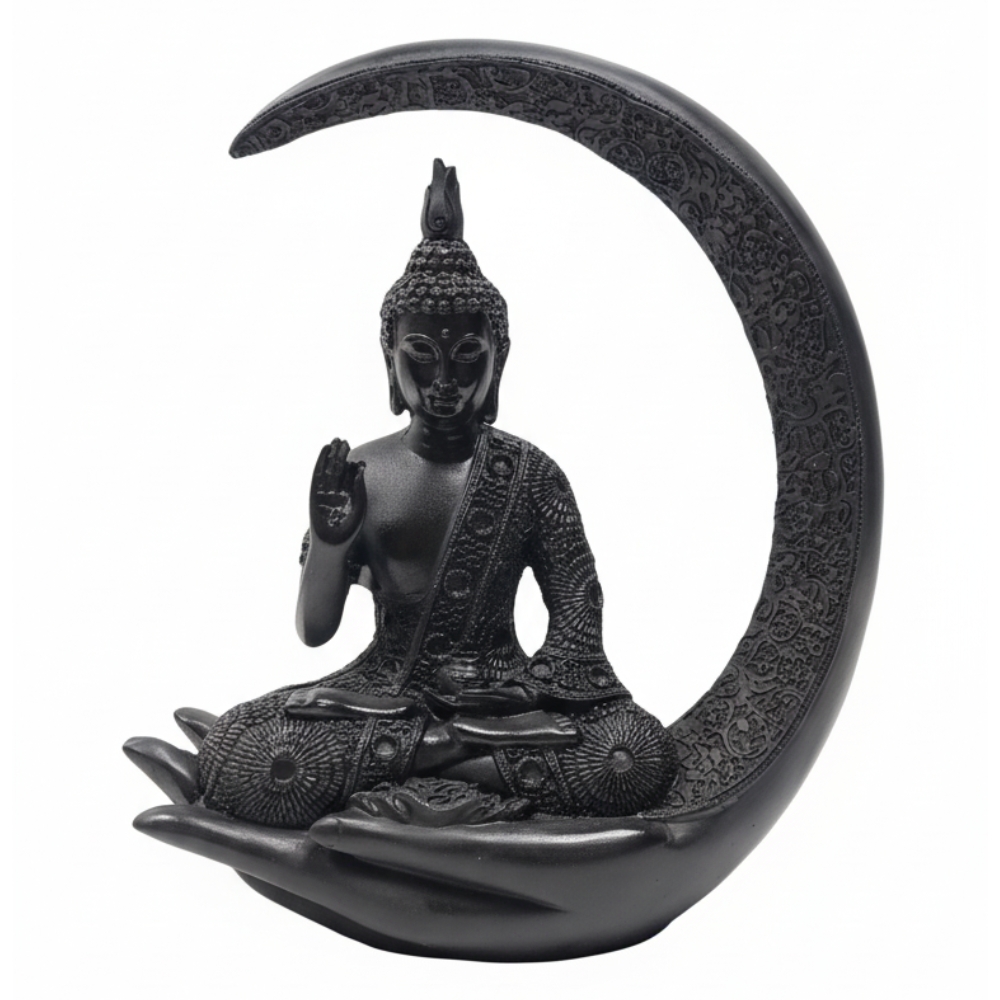EE1.jpg Rehbarlane New 20 Centimetre Meditating Sitting Buddha Statue showpiece Idol Home Decor Items for Living Room and Gifts (Black) - Image 1