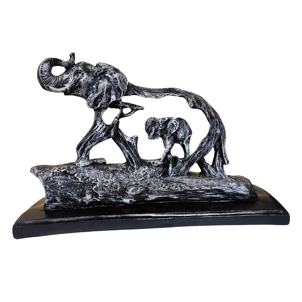 R1.jpg Rehbarlane Resin Elephant with Baby Figurine for Home Decor | Feng Shui & Vastu Showpiece | Decorative Animal Idol | Housewarming & Wedding Gift | 11x4x8 Inch - Image 1