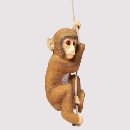 Cute Hanging Monkey Figurine on Rope - Whimsical Climbing Jungle Animal Statue - Resin Indoor/Outdoor Garden, Patio & Tree Decor